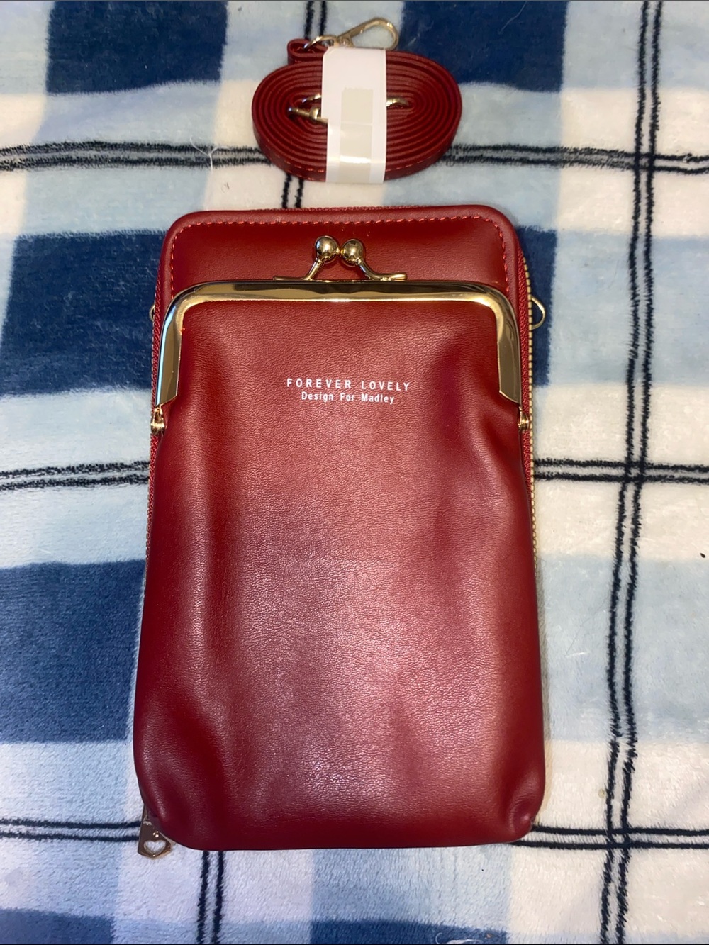 Red Crossbody Phone Bag with Gold Kiss-Lock Accent